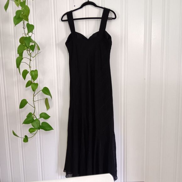 S.L. Fashions Women’s Black Semi Sheer Wide Strap Built In Bra Fishtail Dress 16 - Picture 4 of 8